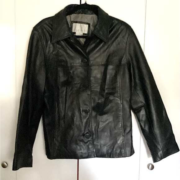 Nine West Black Leather Jacket L - Picture 1 of 3
